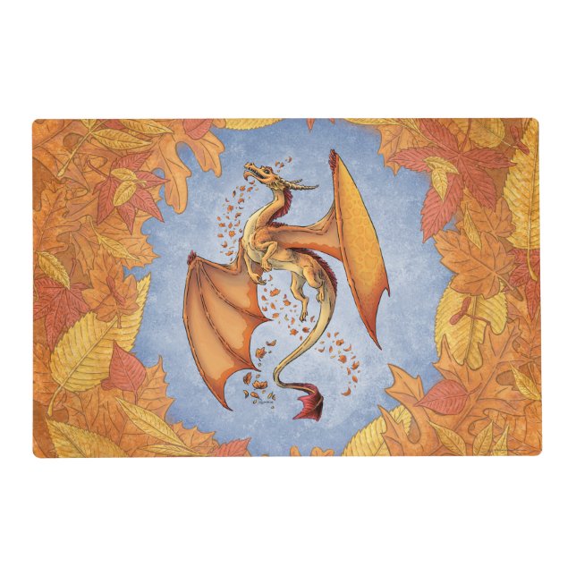 Orange Dragon of Autumn Fantasy Art Placemat (Front)