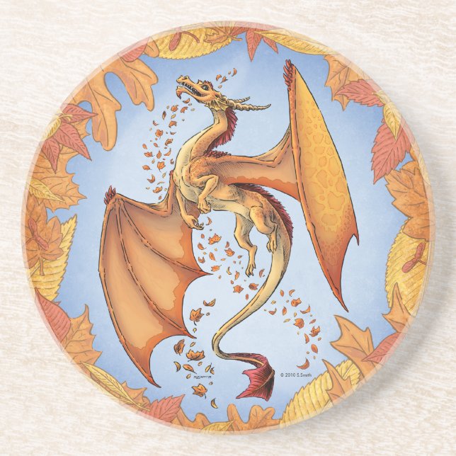 Orange Dragon of Autumn Nature Fantasy Art Coaster (Front)