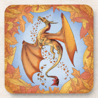Orange Dragon of Autumn Nature Fantasy Art Drink Coaster