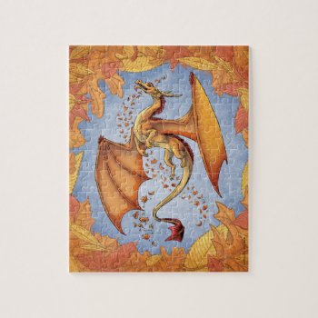 Orange Dragon Of Autumn Nature Fantasy Art Jigsaw Puzzle by critterwings at Zazzle