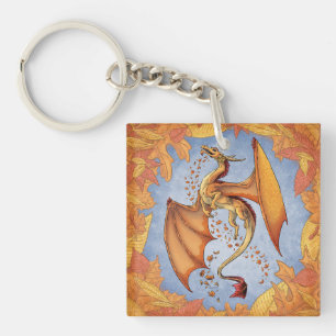 Orange Dragon of Autumn Nature Fantasy Art Keychain