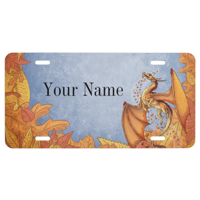 Orange Dragon of Autumn Nature Fantasy Art License Plate (Front)