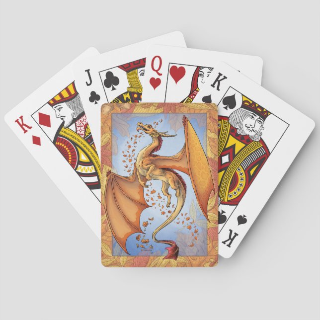 Orange Dragon of Autumn Nature Fantasy Art Poker Cards (Back)