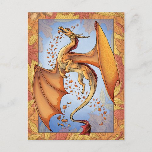 Orange Dragon of Autumn Nature Fantasy Art Postcard