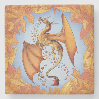 Orange Dragon of Autumn Nature Fantasy Art Stone Coaster