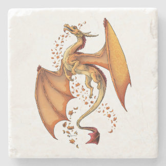 Orange Dragon of Autumn Nature Fantasy Art Stone Coaster