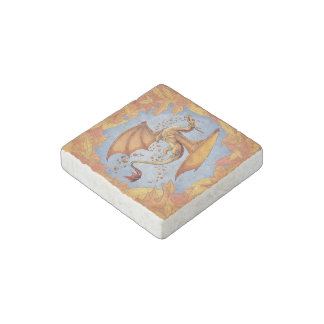 Orange Dragon of Autumn Nature Fantasy Art Stone Magnet
