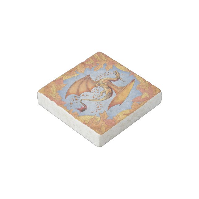 Orange Dragon of Autumn Nature Fantasy Art Stone Magnet (Angled)