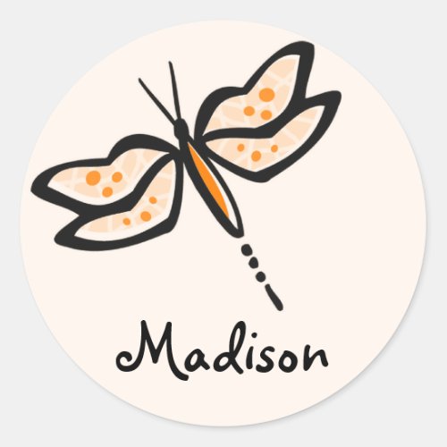 Orange Dragonfly Classic Round Sticker