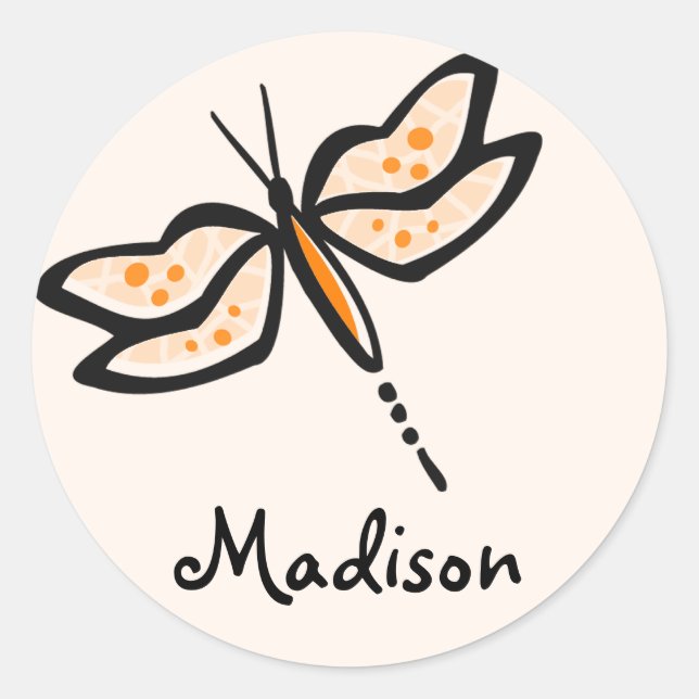 Orange Dragonfly Classic Round Sticker (Front)