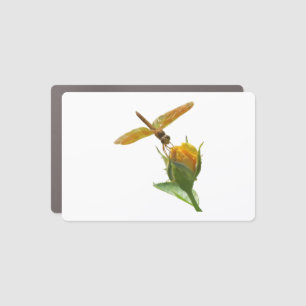 Orange Dragonfly on Yellow Rosebud Car Magnet