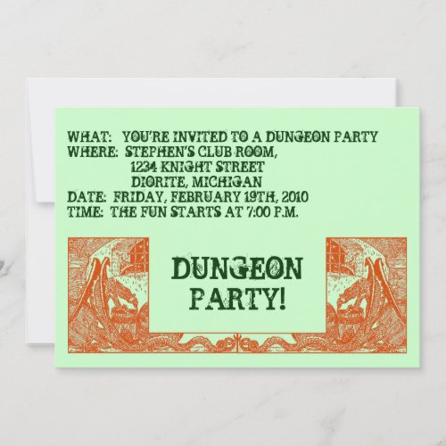 ORANGE DRAGONS IN THE DUNGEONS  PARTY INVITATION INVITATION