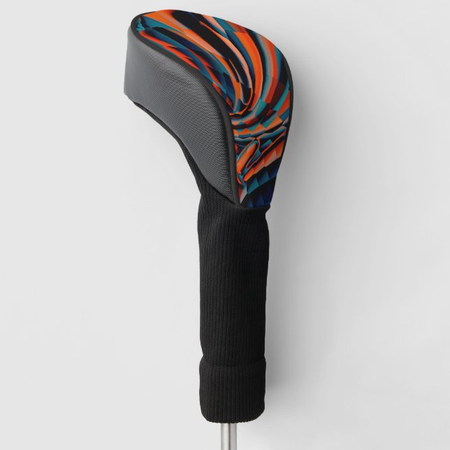 Orange drawing of squares aligned on twisted base  golf head cover (Angled)