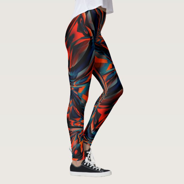 Orange drawing of squares aligned on twisted base  leggings (Right)