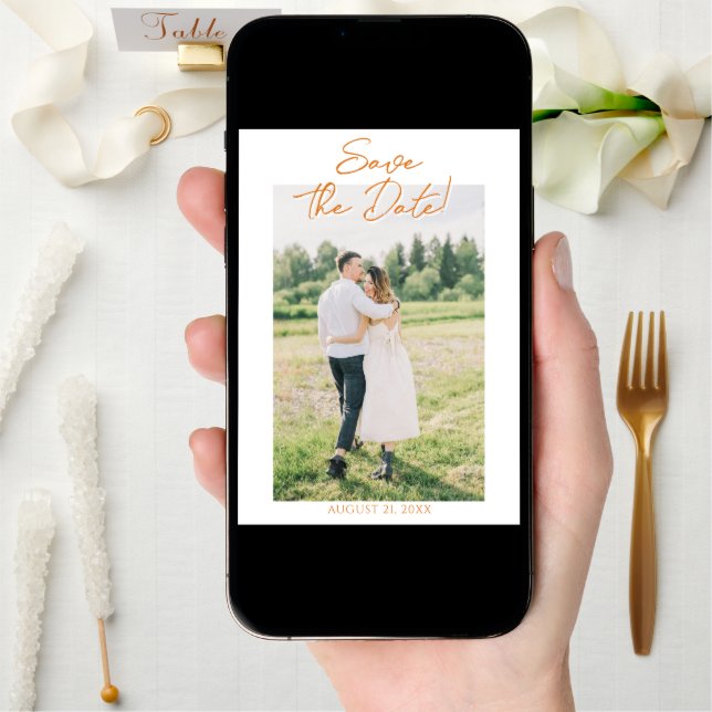 Orange Drawn Floral Garden Photo Save The Date (Front Digital)