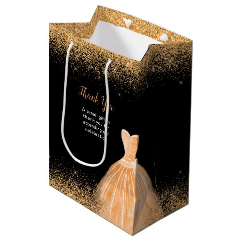 Orange Dress Faux Glitter Birthday Party Medium Gift Bag