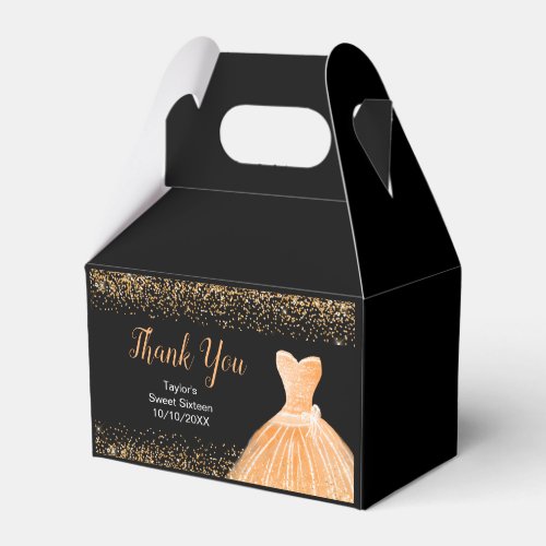Orange Dress Faux Glitter Sweet 16 Birthday Favor Boxes