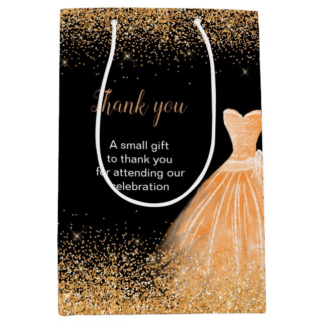 Orange Dress Faux Glitter Sweet 16 Birthday Medium Gift Bag (Front)