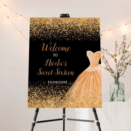 Orange Dress Faux Glitter Sweet 16 Welcome Foam Board