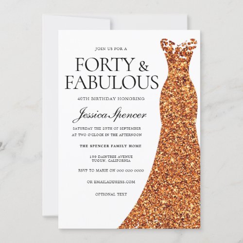 Orange Dress Forty  Fabulous 40th Birthday Party Invitation