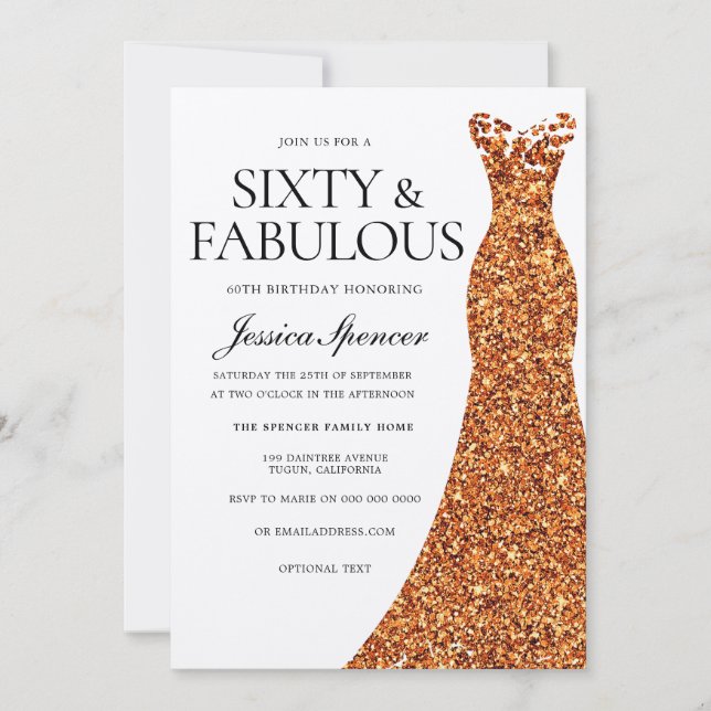 Orange Dress Sixty & Fabulous 60th Birthday Party Invitation (Front)