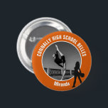 Orange Drill Team Photo High School Dancer Button<br><div class="desc">This cool customized high school drill team photo gift features white typography of your team and dancer name on an orange button with a silhouette of a girl holding pom poms in boots. Personalize with your student's photograph and class year as a proud parent. A mom and dad can wear...</div>