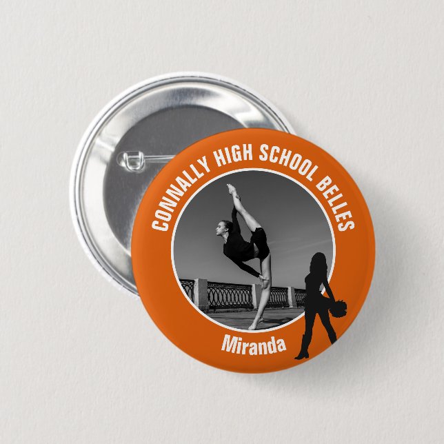 Orange Drill Team Photo High School Dancer Button (Front & Back)