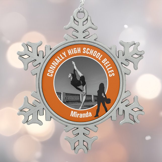 Orange Drill Team Photo High School Dancer Snowflake Pewter Christmas Ornament (Creator Uploaded)