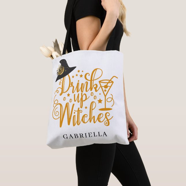 Orange Drink Up Witches Calligraphy  Tote Bag (Close Up)