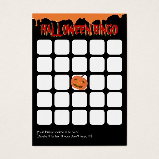 Orange Drips Pumpkin 5x5 Halloween Bingo Card (Front)