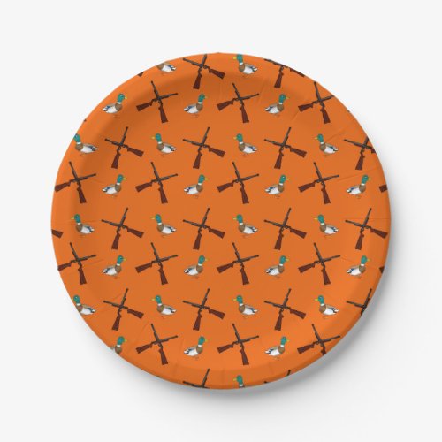 Orange duck hunting pattern paper plates