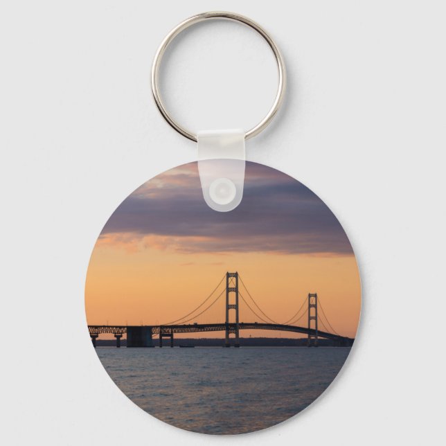 Orange Dusk Mackinac Bridge Keychain (Front)