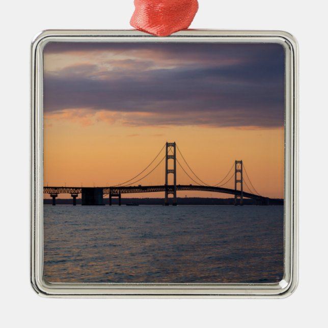 Orange Dusk Mackinac Bridge Metal Ornament (Front)