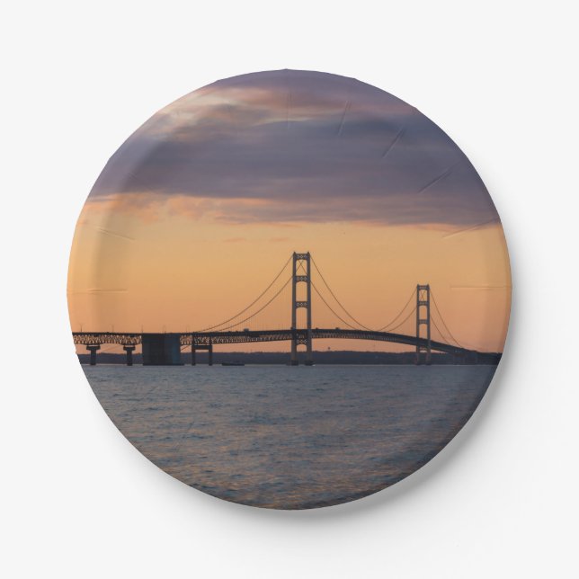 Orange Dusk Mackinac Bridge Paper Plates (Front)