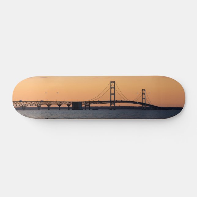Orange Dusk Mackinac Bridge Skateboard Deck (Horz)