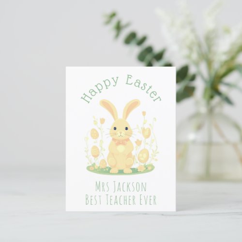 Orange Easter Bunny Best School Teacher Holiday Postcard