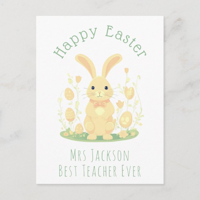 Orange Easter Bunny Best School Teacher Holiday Postcard (Front)