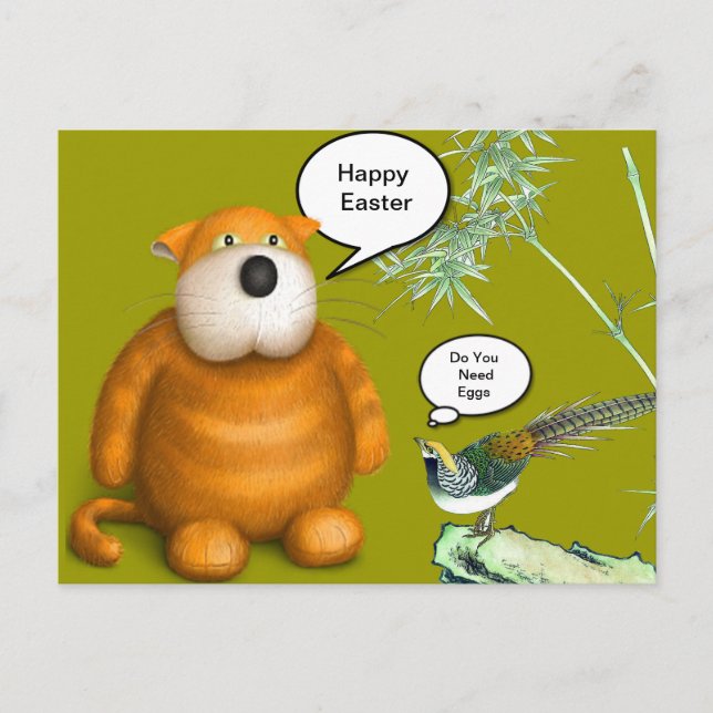 Orange Easter Fat Cat Holiday Postcard (Front)