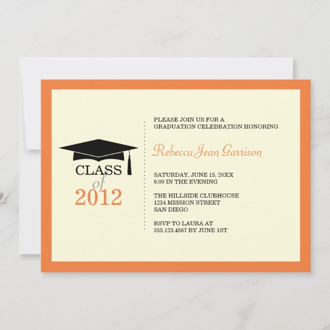 Orange ecru cap tassel graduation announcement (Front)