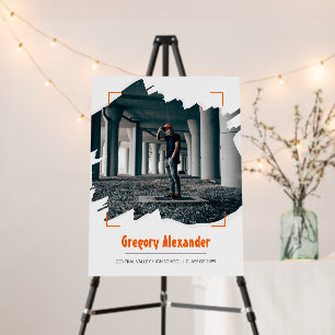 Orange Edgy Abstract Brushstroke Photo Graduation Foam Board