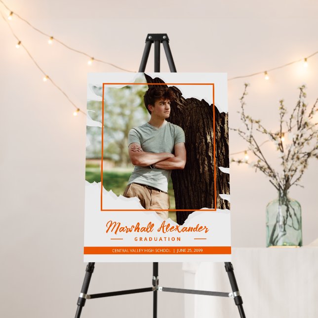 Orange Edgy Abstract Torn Photo Graduation Foam Board (In Situ (Stand))
