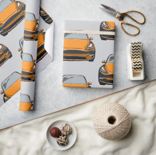 Orange Electric Vehicle SUV Car Grey Background Wrapping Paper