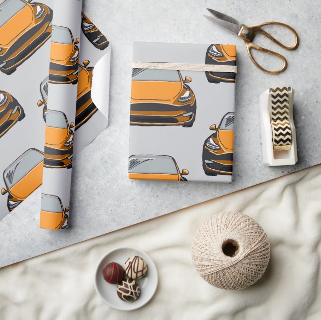 Orange Electric Vehicle SUV Car Grey Background Wrapping Paper (Crafts)