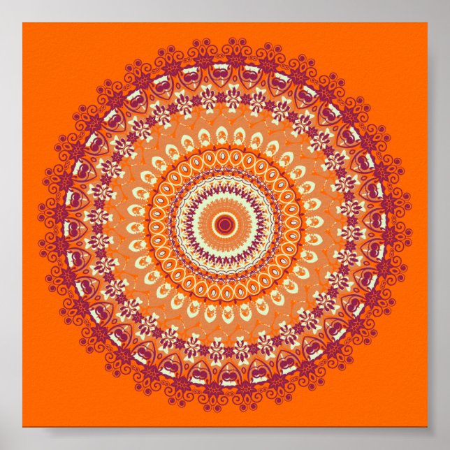 Orange Elegance Mandala Kaleidoscope Poster (Front)