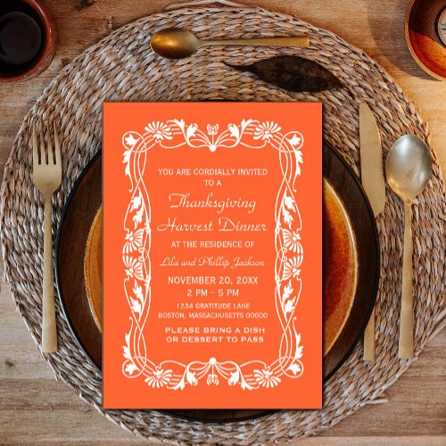 Orange Elegant Border Thanksgiving Invite