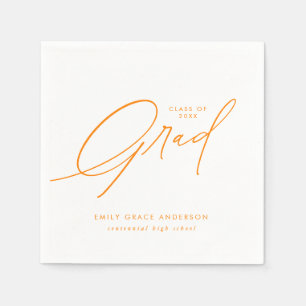 Orange Elegant Calligraphy Script Graduation Napkins