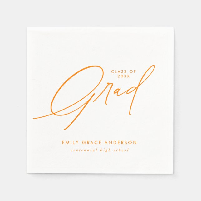 Orange Elegant Calligraphy Script Graduation Napkins (Front)