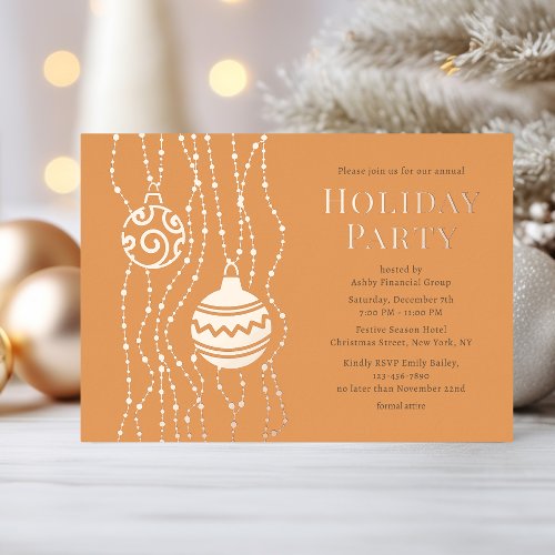 Orange Elegant Christmas Party Corporate Holiday Foil Invitation