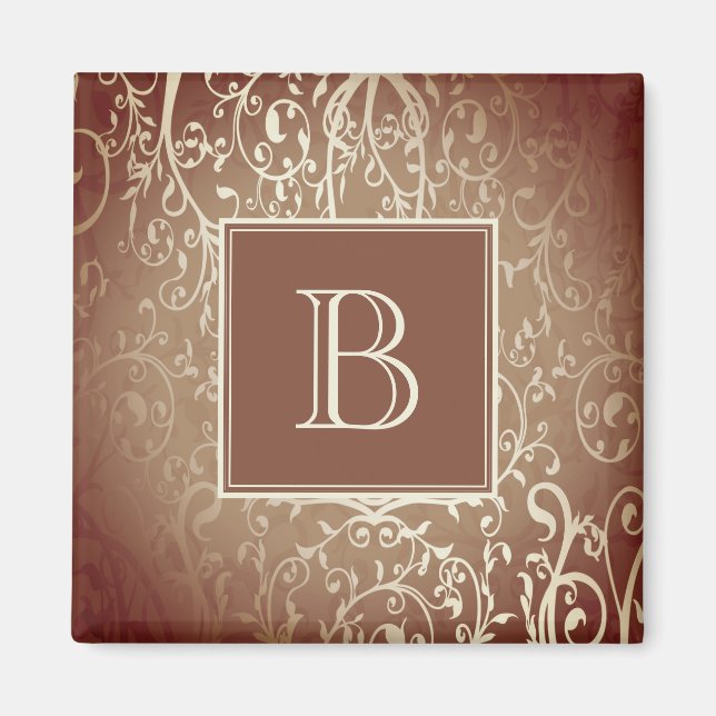 Orange Elegant Flourish Monogram Magnet (Front)