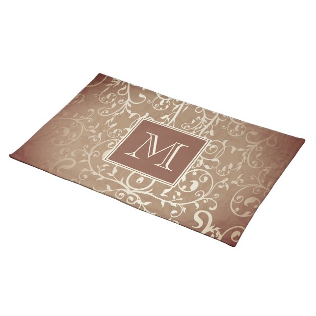 Orange Elegant Flourish Monogram Placemat (On Table)